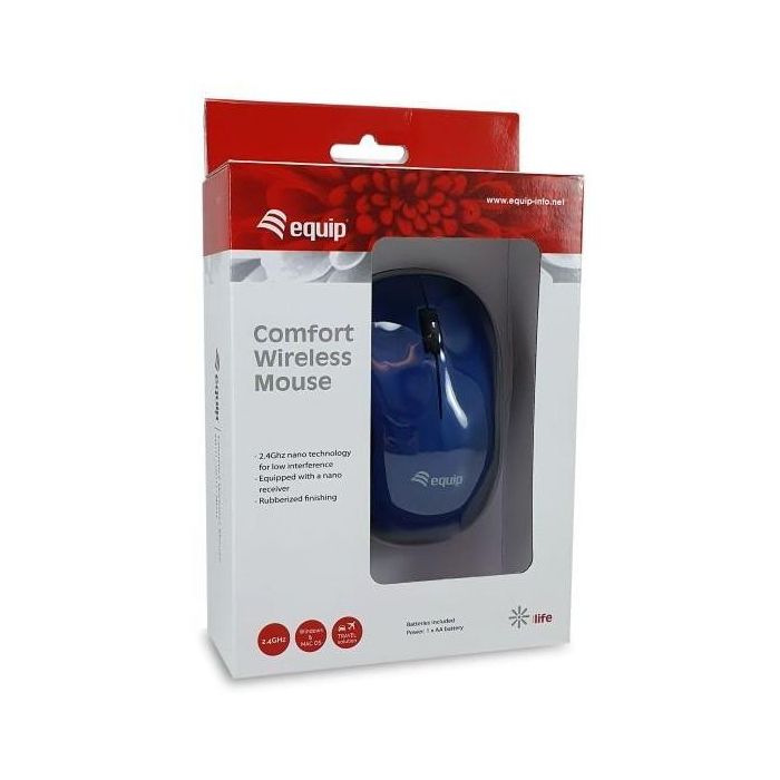 Equip Ratón Inalámbrico Óptico Wireless 2.4Ghz, 1200DPI, Plug and Play, Diseño Ergonómico para Diestros y Zurdos, Batería 300mAh 2