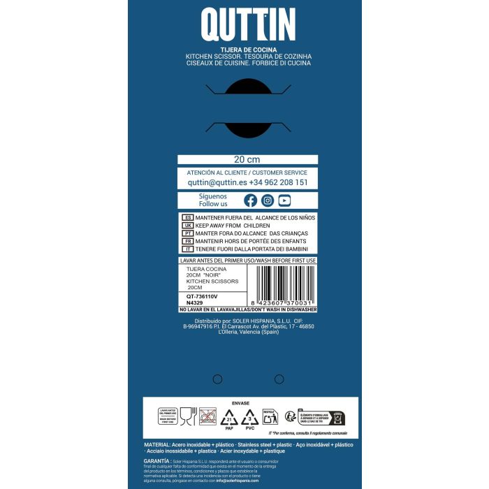 Tijera de cocina Noir Quttin 20 cm (24 Unidades) 1 Tijera de cocina Noir Quttin 20 cm (24 Unidades) 1