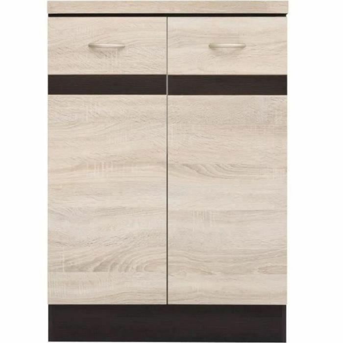 JUNONA Cocina Gabinete bajo de 60 cm - 2 puertas - Totada de trabajo - Chene Sonoma 2 JUNONA Cocina Gabinete bajo de 60 cm - 2 puertas - Totada de trabajo - Chene Sonoma 2