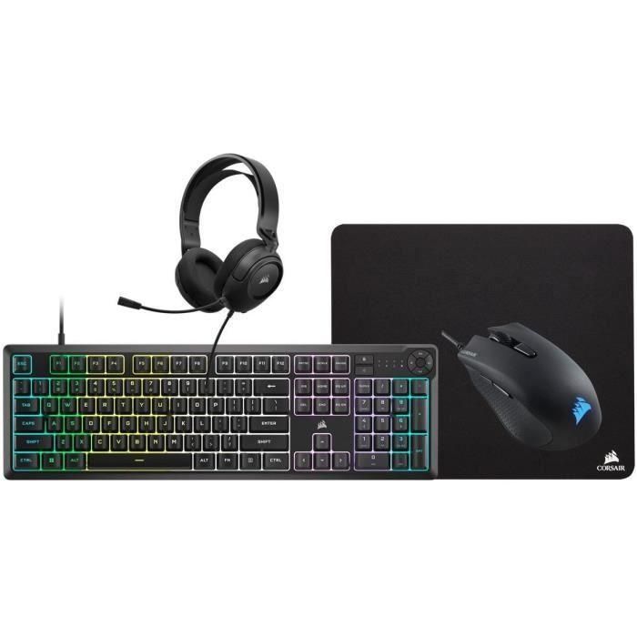 Corsair COR08400066687993 Pack Gaming 4 en 1: Teclado K55, Ratón HARPOON RGB PRO, Alfombrilla MM100, Auriculares HS35 Multiplataforma