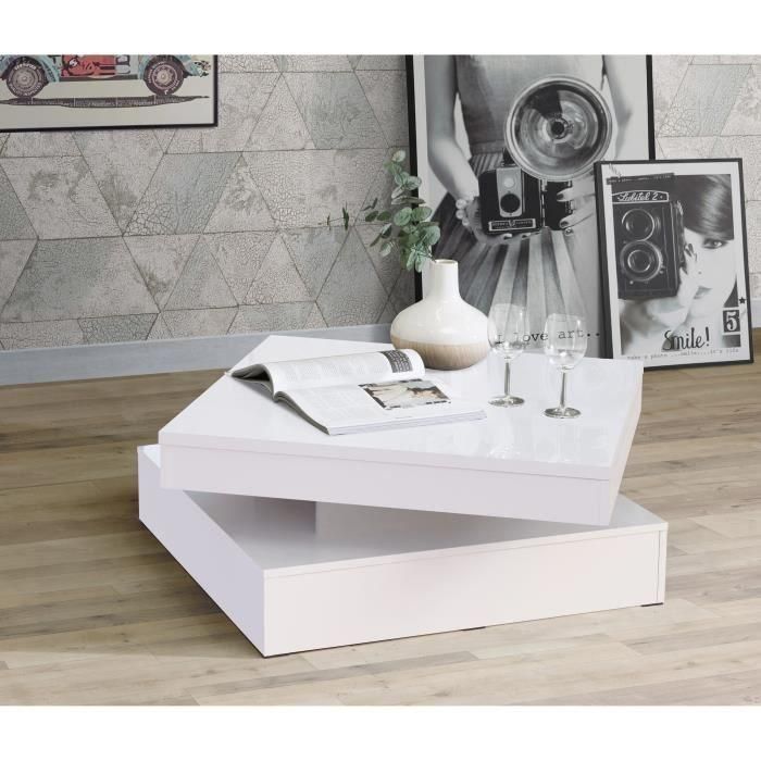 Mesa de centro con tapa giratoria - Cuadrada blanco brillo - 78 x 78 x 36 cm 2