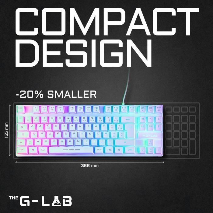 Teclado Gaming - Membrana RGB TKL - THE G-LAB - KEYZ-CAESIUMT-W/FR - Diseño FR - 12 atajos - 100% personalizable - Blanco 1