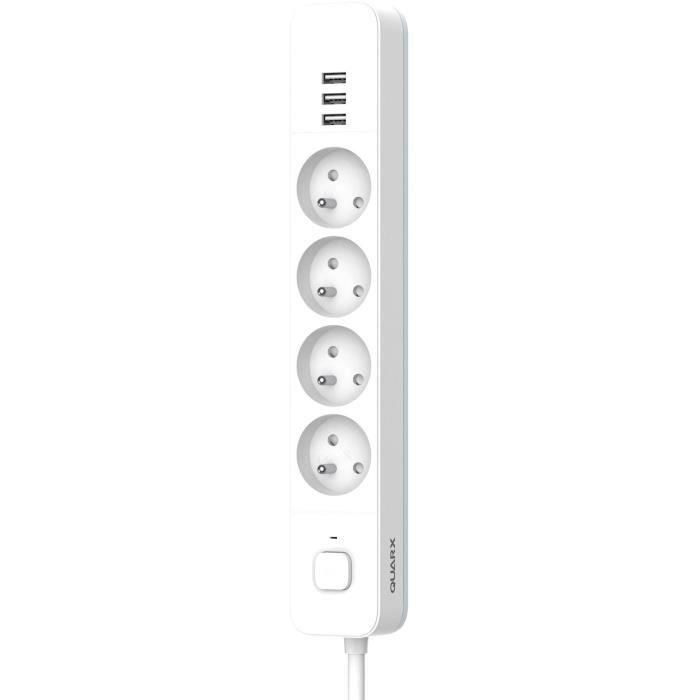 Regleta - QUARX - 4 tomas - Con 3 puertos USB, cable de 1,5m 1 Regleta - QUARX - 4 tomas - Con 3 puertos USB, cable de 1,5m 1