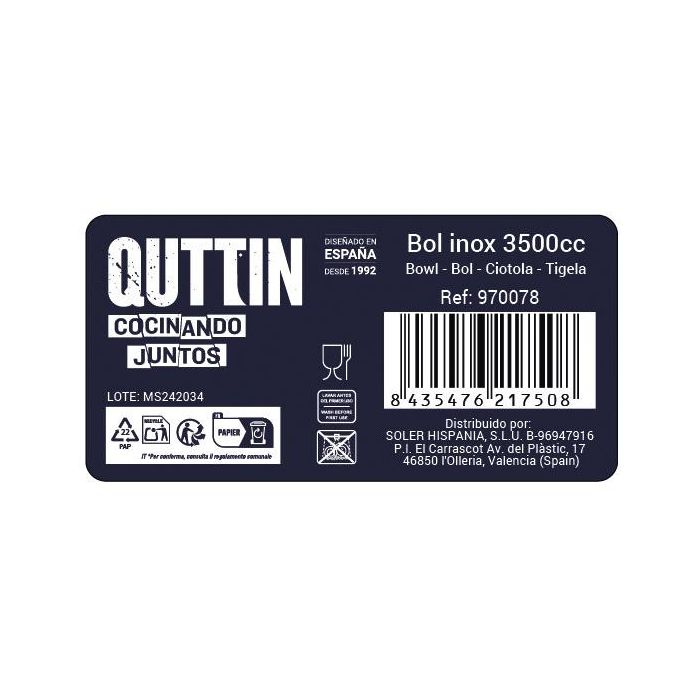 Bol de Metal Inoxidable Quttin 3500 cc (12 Unidades) 3 Bol de Metal Inoxidable Quttin 3500 cc (12 Unidades) 3