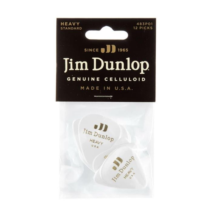Dunlop Pack 12 Púas Genuine Celluloid Blancas Heavy 3