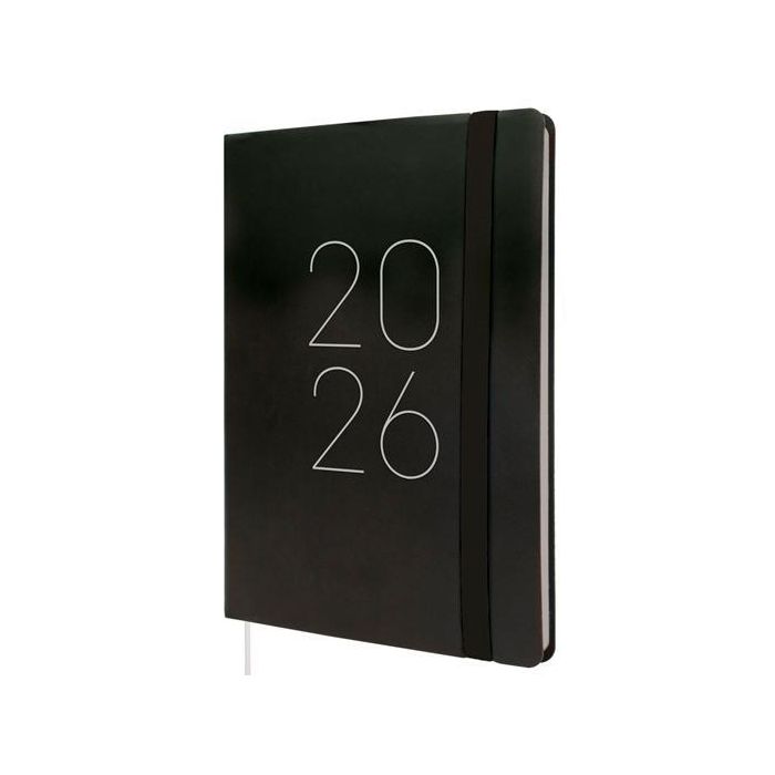 Finocam Fa5-148x210 mm Svv Agenda Flexi Lisa Tapa Blanda Negro 2026 DIN A5 con Goma Elástica y Cinta Punto
