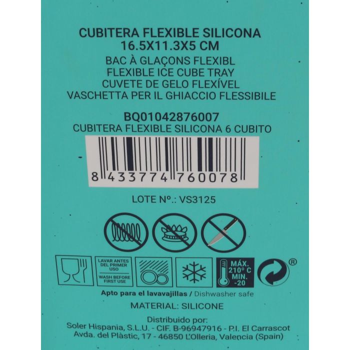 Cubitera Flexible de Silicona para 6 Cubitos - Quttin (24 Unidades) 13 Cubitera Flexible de Silicona para 6 Cubitos - Quttin (24 Unidades) 13