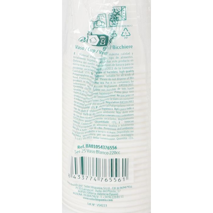 Set de 25 vasos blancos 220 cc Algon (24 Cajas) 2 Set de 25 vasos blancos 220 cc Algon (24 Cajas) 2