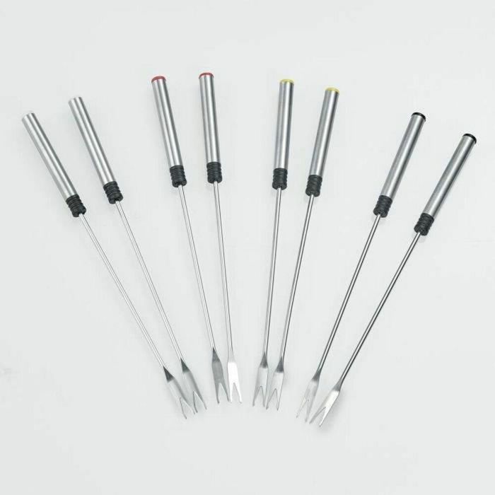 Severin FO2473 Fondue eléctrica para 8 personas con olla de acero inoxidable extraíble 1.4L, protector salpicaduras y 8 tenedores 3