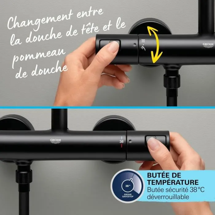 Grohe Vitalio Start System 250 Columna de ducha con mezclador termostático - Ahorro de agua - Negro mate - 266772431 5