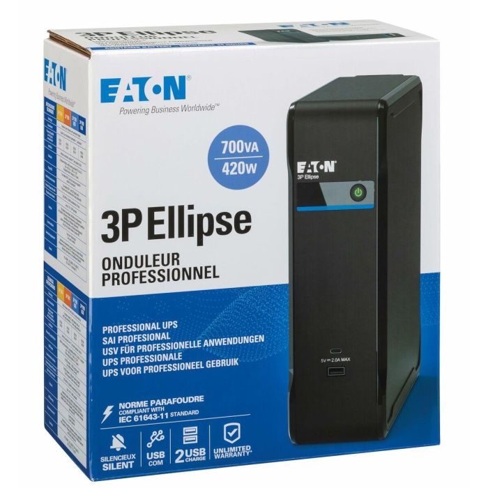 Eaton 3P Ellipse 3P700UD SAI - Para PC Profesional o Terminal Punto de Venta - Protección contra Sobretensiones - 700VA - 420W 3