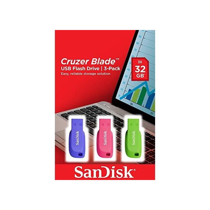 Sandisk Memoria USB 2.0 32 GB Cruzer, Protección por contraseña, Compatible con Windows y Mac, Colores variados