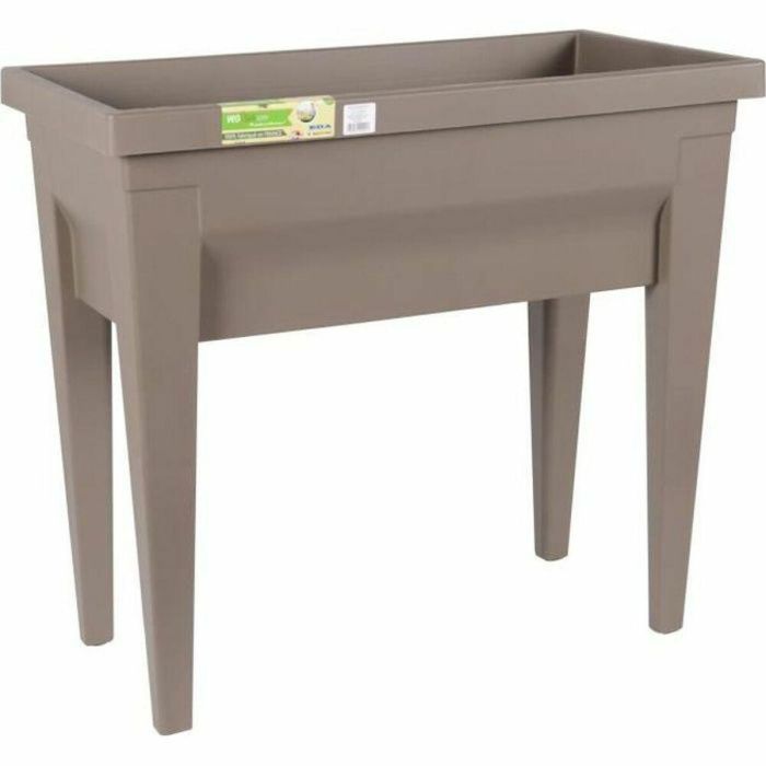 EDA Mesa de Cultivo City Veg & Table para Huerto Urbano 73x38.5x68cm 57L Taupe - Resistente a UV y Heladas, con Depósito de Agua