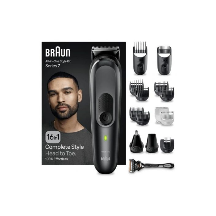 Braun MGK7470 Recortadora Serie 7 para Hombre Inalámbrica 16 en 1 con 5 Accesorios y Batería de Iones de Litio, Color Negro 1