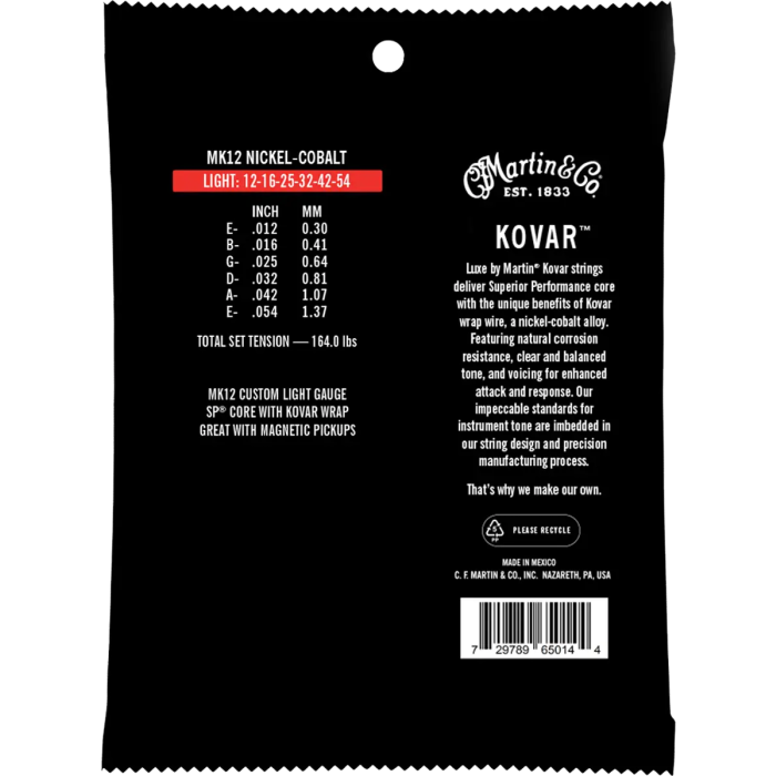 MARTIN Juego Acústica Luxe Kovar Sp Core Light 12-54 Cuerdas para Guitarra 1