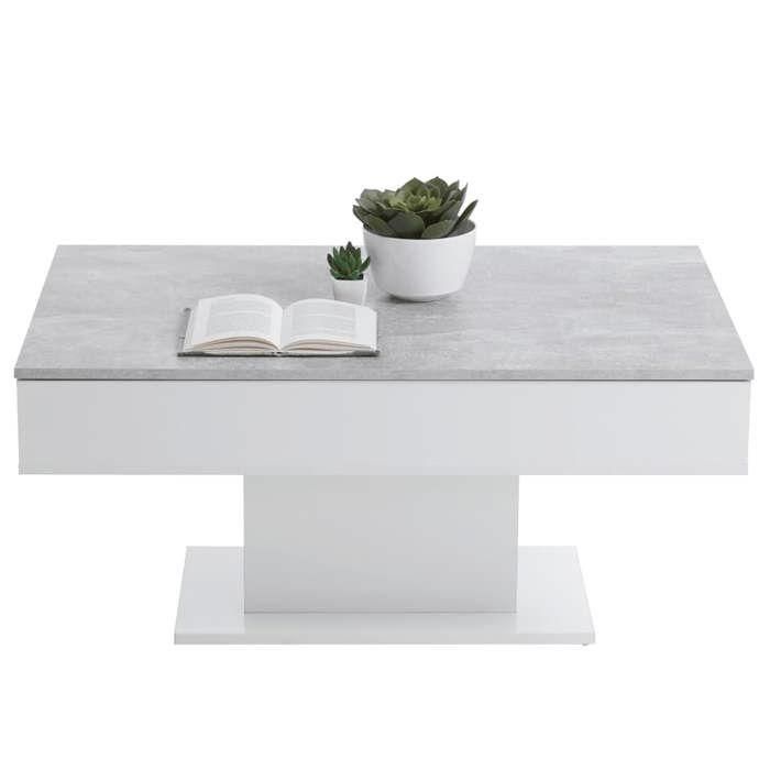 Mesa de centro bicolor con tapa corrediza - Decoración LA gris hormigón y blanco brillante - L100 x H46,1 x D65 cm - Fabricada en Alemania 2