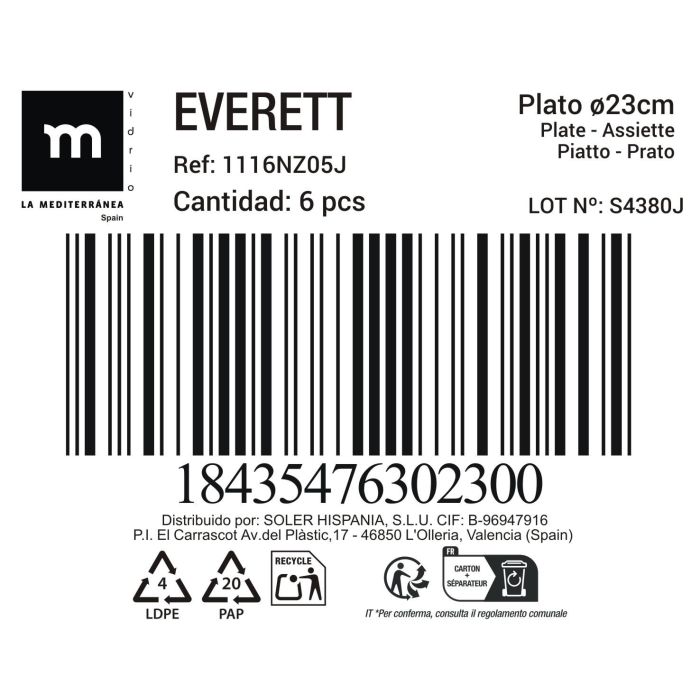 La Mediterranea Plato Hondo Opal Everett 23 cm (36 Unidades) 1