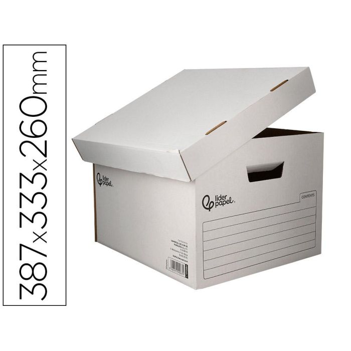 Cajon Contenedor Liderpapel Carton Automatico Para 3 Cajasarchivo Def. Folio - 4 Archivadores A-Z 387x333x260 mm 5 unidades