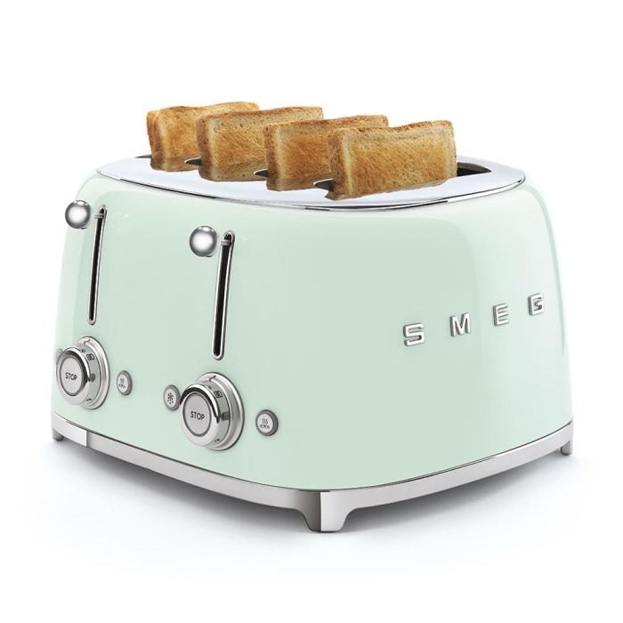 Smeg TSF03PGEU Tostadora de Pan de 4 Ranuras / 4 Rebanadas, Diseño Icónico Estilo Años 50, Color Verde Pastel 1