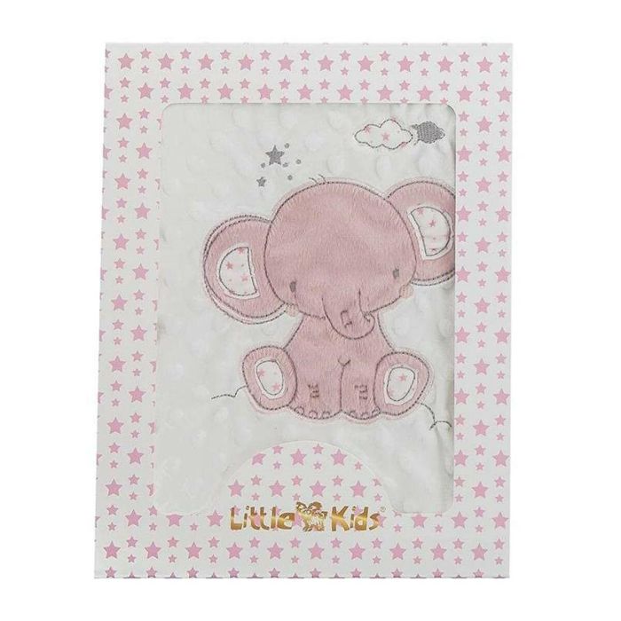 Manta doble cara elefante bordado rosa 100x75 cm Manta doble cara elefante bordado rosa 100x75 cm