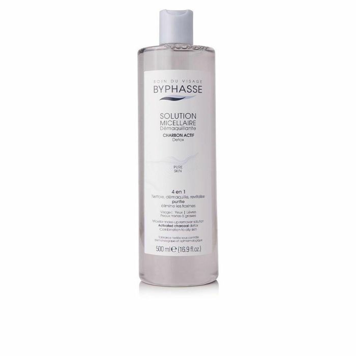 Byphasse Solución Agua Micelar Desmaquillante Carbón Activo Bambú Piel Mixta/Grasa 500ml Vegana Limpia Purifica Revitaliza