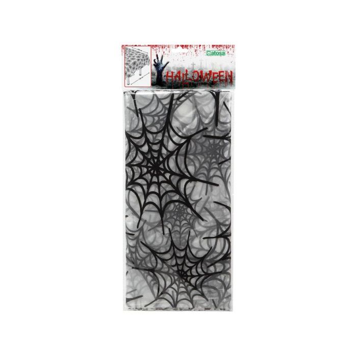 Mantel Blanco Con Diseño De Telarañas Negro 135x250 cm 1