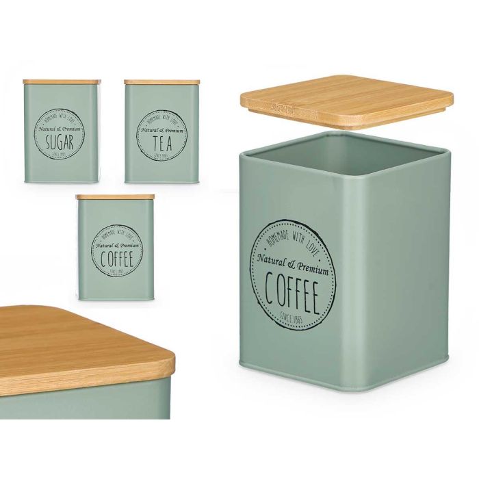 Kinvara Tarro de Metal con Tapa de Bambú Verde Menta 9.8x13.8x9.8 cm (12 Unidades)