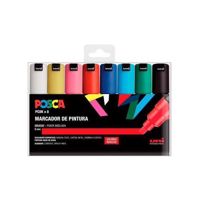 Posca Marcador Pc-8K-8C No Permanente Punta Biselada 8.0 mm Colores Surtidos Basic -Estuche 8U- Posca Marcador Pc-8K-8C No Permanente Punta Biselada 8.0 mm Colores Surtidos Basic -Estuche 8U-