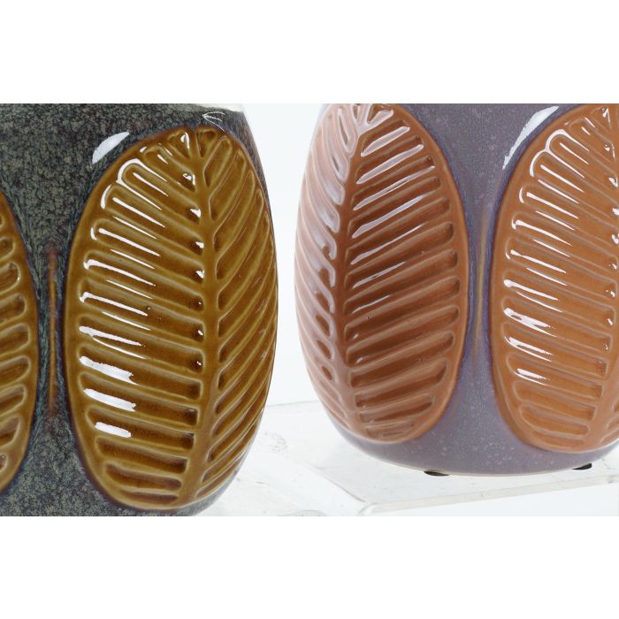 DKD Home Decor Jarrón de Gres Diseño Hoja Alpino Marrón y Rosa 17x26x17 cm Set de 2 Unidades 2 DKD Home Decor Jarrón de Gres Diseño Hoja Alpino Marrón y Rosa 17x26x17 cm Set de 2 Unidades 2