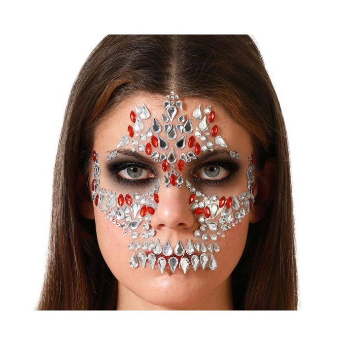 Joyas Faciales Adhesivas Calavera Lilas Y Plateadas