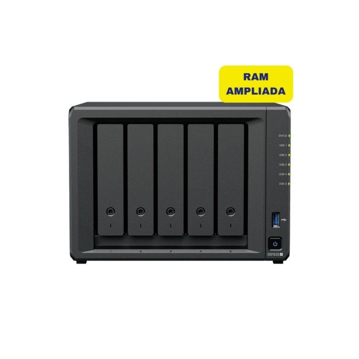 Synology DS1525+/16G NAS Diskstation 5 Bahías 2.5GbE 16GB DDR4 ECC ampliable 32GB Torre + Expansión 300TB