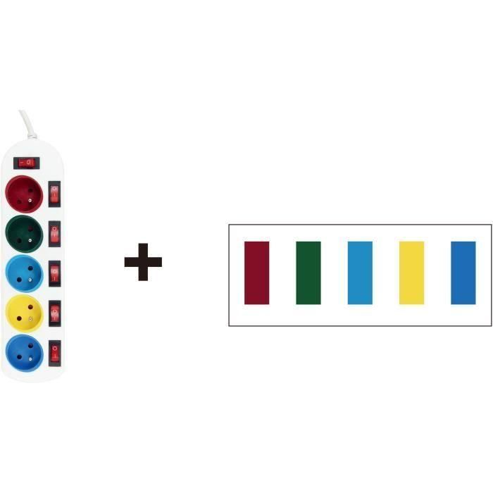 GAO AUC1708617673088 Regleta de enchufes, 5 tomas, con interruptores, 16A, 230V 1