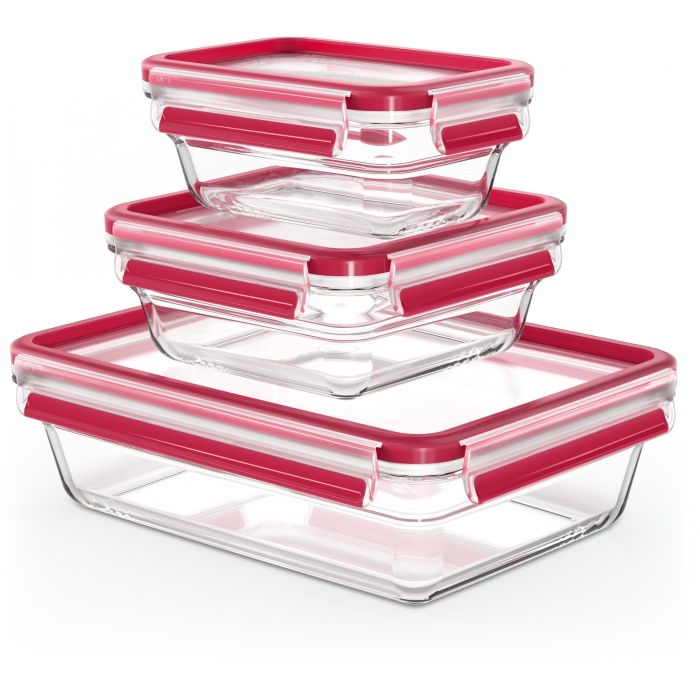 Emsa N10509 Clip & Close Glas Frischhaltedosen-Set 3-teilig Transparent/Rot 0 Emsa N10509 Clip & Close Glas Frischhaltedosen-Set 3-teilig Transparent/Rot 0