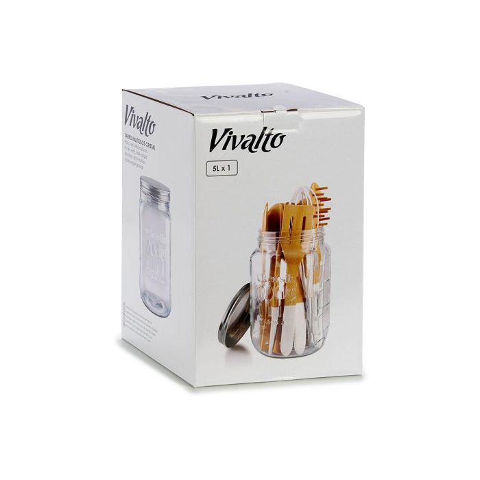 Vivalto Tarro Multiusos Cristal Tapa Acero 5L 17x27.5x17cm (Set de 6) 2 Vivalto Tarro Multiusos Cristal Tapa Acero 5L 17x27.5x17cm (Set de 6) 2