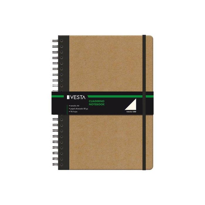 Bloc Vesta Nature Wire-O A4 96H 80Gr. Liso Con Goma Bloc Vesta Nature Wire-O A4 96H 80Gr. Liso Con Goma