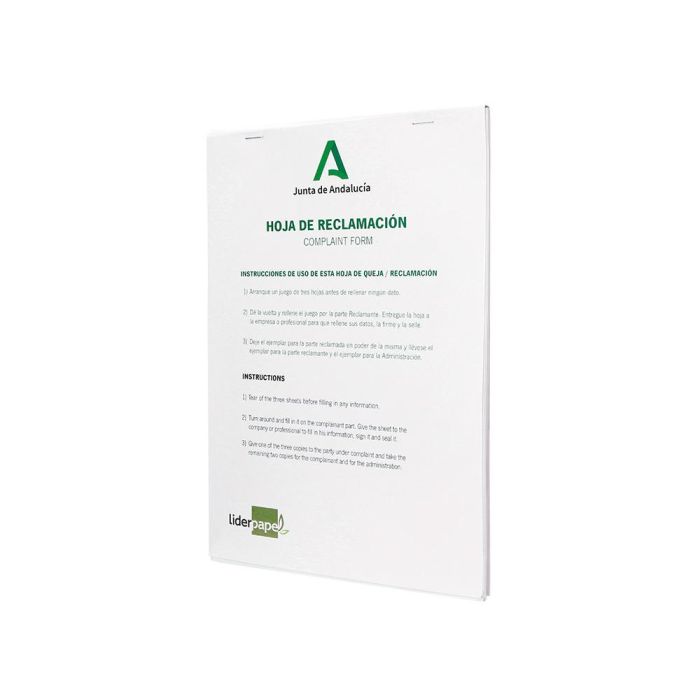 Libro Liderpapel Hojas De Reclamaciones Junta De Andalucia Din A4 25 Juegos Original + 2 Copias 2