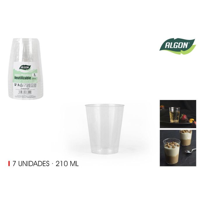 Set de 7 vasos de plástico transparente 210 ml - Algon (24 Unidades) Set de 7 vasos de plástico transparente 210 ml - Algon (24 Unidades)