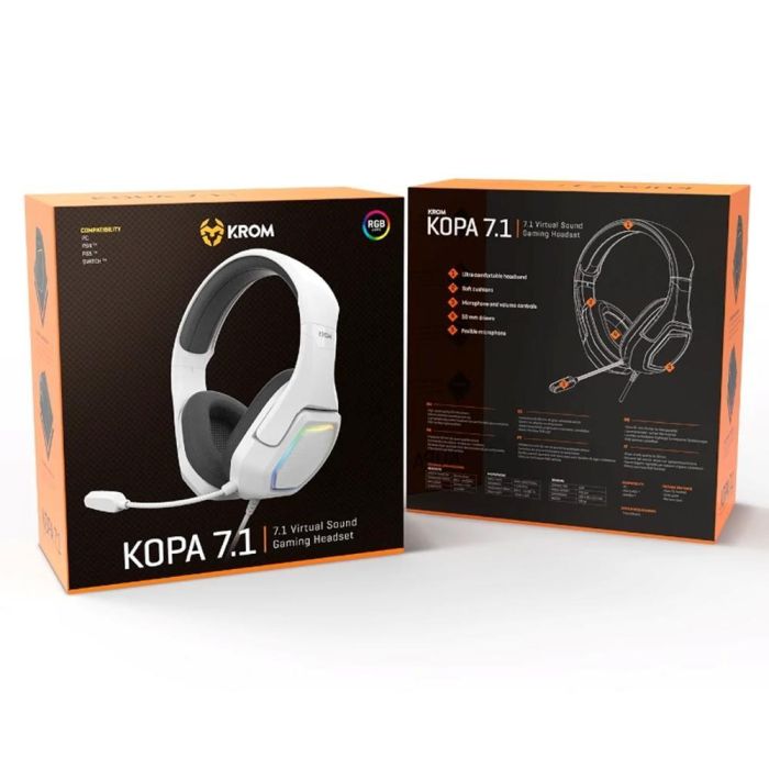 Krom NXKROMKOPA71WH Auriculares Gaming Kopa 7.1 Sonido Virtual 7.1 USB con Micrófono Multiplataforma PC PS4 PS5 Switch RGB Blancos 3