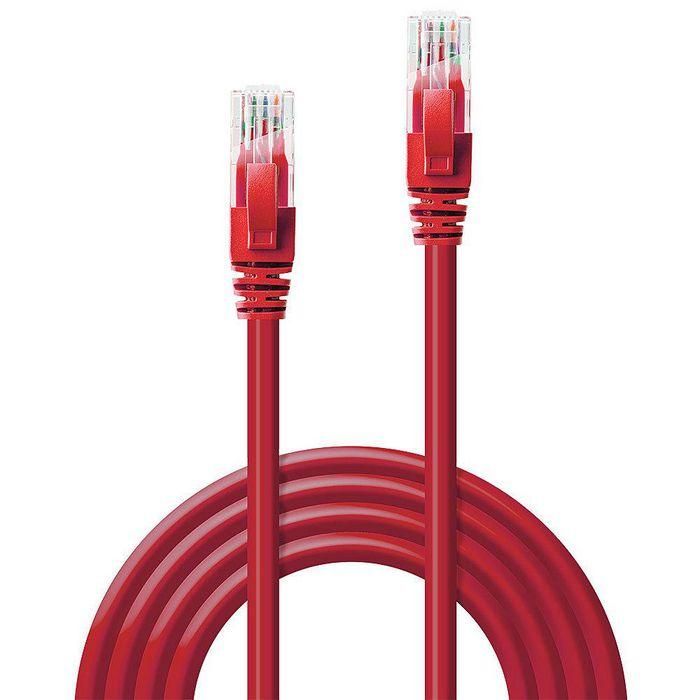 Lindy Cable de Red Cat.6 U/UTP 1m Rojo con Contactos Oro, Diseño Anti-enganche y Soporte Gigabit Ethernet (250MHz) 1