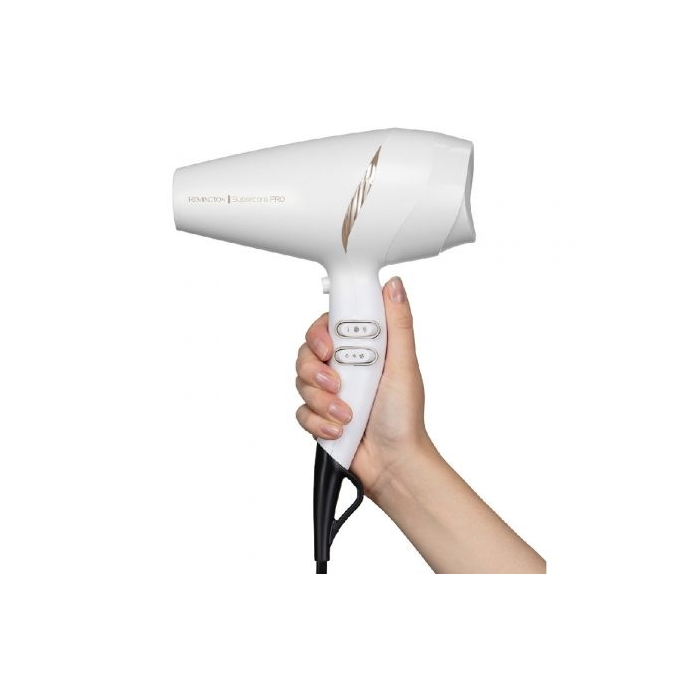 Remington Secador de Pelo SuperCare Pro 2200 AC7200W - 2200W - Acondicionador Iónico - Motor AC Profesional - Blanco - Incluye Concentrador y Difusor Remington Secador de Pelo SuperCare Pro 2200 AC7200W - 2200W - Acondicionador Iónico - Motor AC Profesional - Blanco - Incluye Concentrador y Difusor