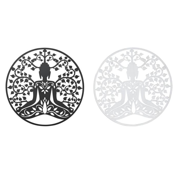 DKD Home Decor Panel de Decoración Mural Oriental con Motivo Buda, Fabricado en Metal Blanco y Negro, 100x100 cm (Juego de 2 Unidades Surtidas)