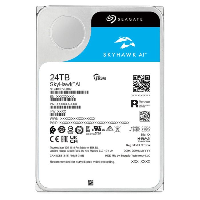 Seagate Disco Duro Interno HDD Skyhawk 24TB 3.5" SATA III 7200 RPM 256MB Optimizado para Vigilancia AI 1 Seagate Disco Duro Interno HDD Skyhawk 24TB 3.5" SATA III 7200 RPM 256MB Optimizado para Vigilancia AI 1