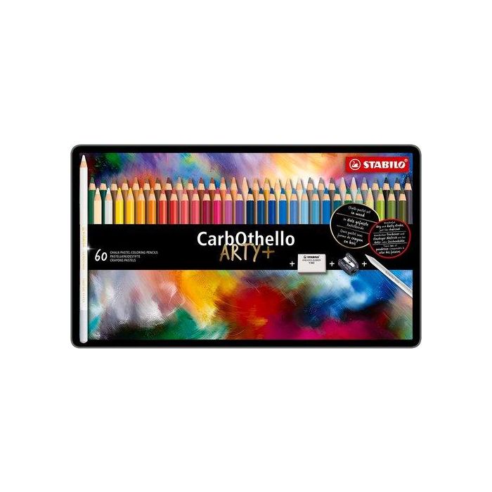 Lapices De Colores Stabilo Carbothello Estuche De Metal De 60 (Incluye 1 Afilalapices 4514 + 1 Goma De Borrar 1183 + 1 Difumino)