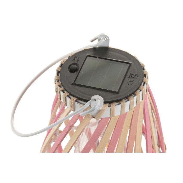 DKD Home Decor Lampara Solar Terraza Jardin Bambu Led Natural Rosa Blanco 36x20x20 cm Set 3