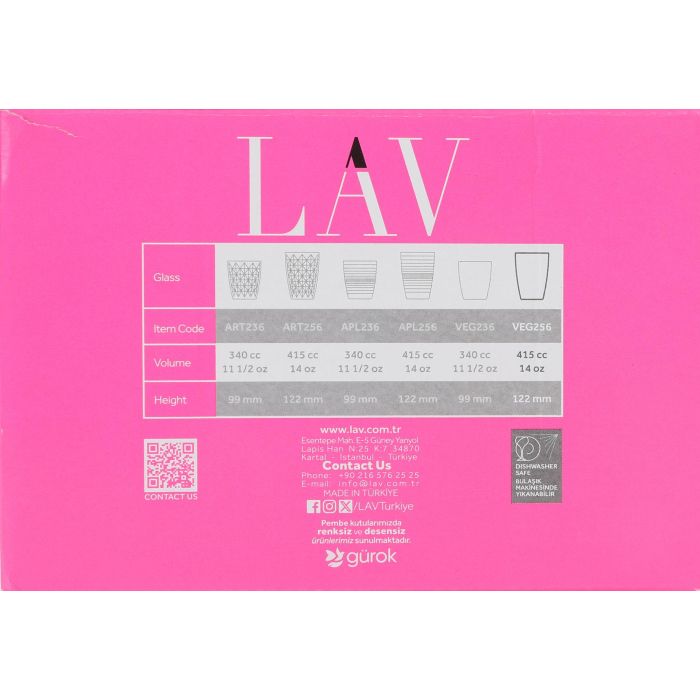 Lav Set 6 Vasos 415 cc Vega Ø8.6x12cm (8 Cajas)