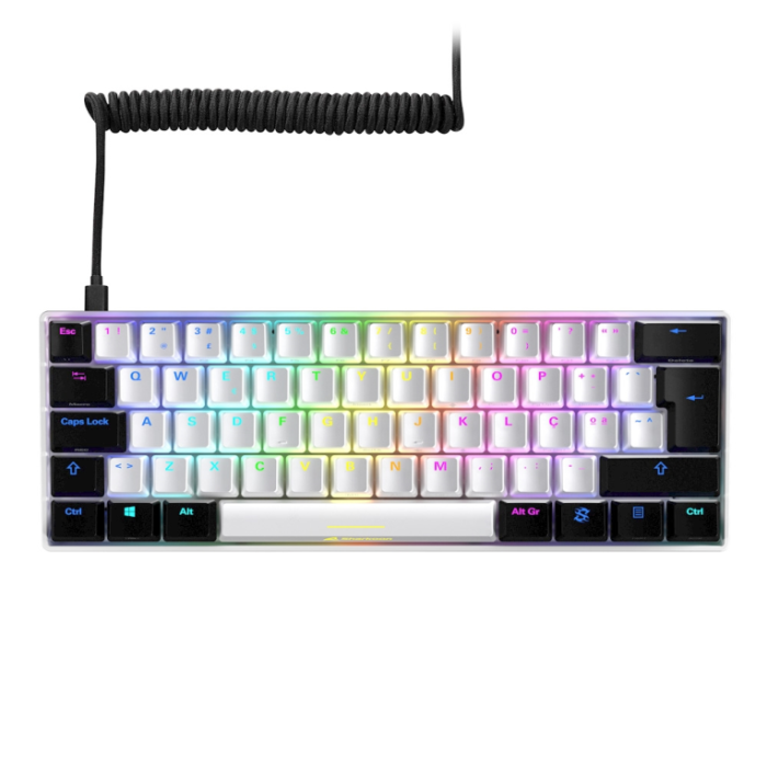 Sharkoon SGK50 S4 Teclado Gaming USB QWERTY Español Blanco Diseño 60% Hot-swap Cable Espiral