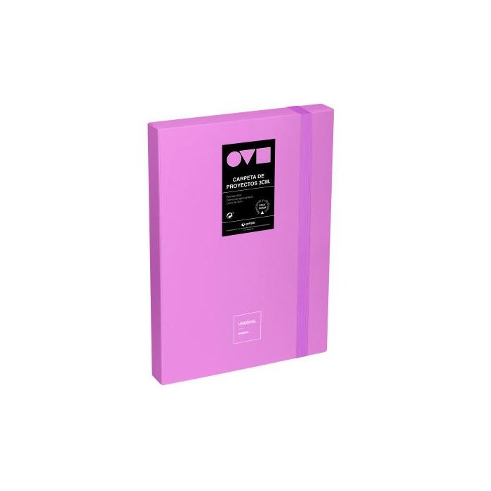 Grafoplás 91271069 - Caja de Proyectos Unequal Minimal A4, Polyfoam, ultraligera, lomo 30mm, cierre con goma, Lavanda