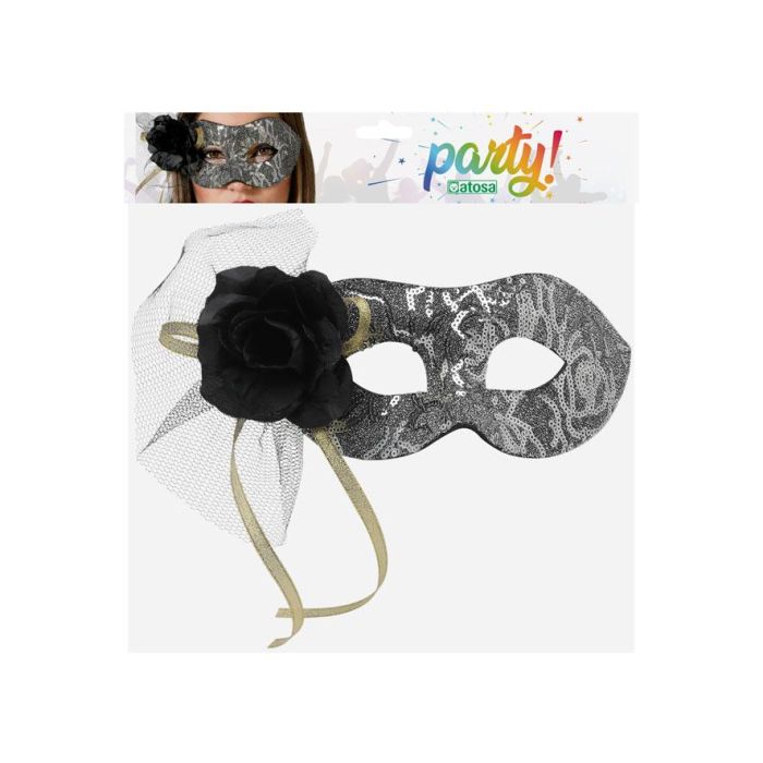Antifaz Veneciado Plateado con Brillos y Flor Decorativa para Mujer - Ideal para Carnaval y Fiestas 1