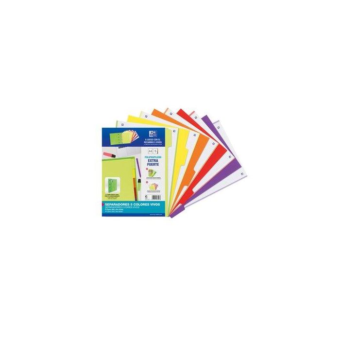 Separadores Oxford Pp A4 5 Pestañas 4 Taladros (5 Colores Vivos)