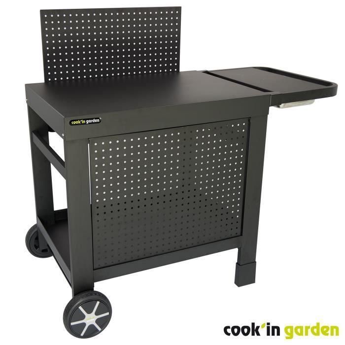 Carro COOK'IN GARDEN REVA 110 PREMIUM - 100% metal - Superficie de trabajo (L.108 x L.55 cm) - 1 estante bajo, 1 faldón, 1 salpicadero